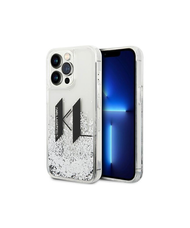 Karl Lagerfeld Liquid Glitter Big KL case for iPhone 14 Pro - silver