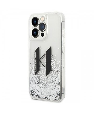 Karl Lagerfeld Liquid Glitter Big KL case for iPhone 14 Pro - silver