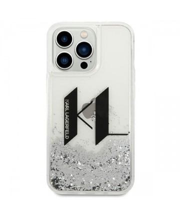 Karl Lagerfeld Liquid Glitter Big KL case for iPhone 14 Pro - silver