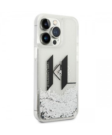 Karl Lagerfeld Liquid Glitter Big KL case for iPhone 14 Pro - silver