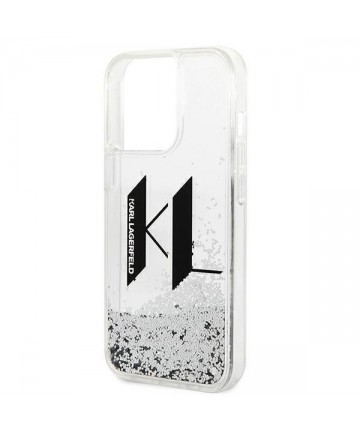Karl Lagerfeld Liquid Glitter Big KL case for iPhone 14 Pro - silver