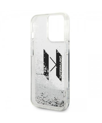 Karl Lagerfeld Liquid Glitter Big KL case for iPhone 14 Pro - silver