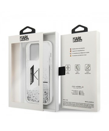 Karl Lagerfeld Liquid Glitter Big KL case for iPhone 14 Pro - silver