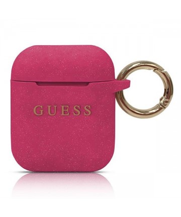 Guess GUACCSILGLFU AirPods cover fuchsia / fuchsia Silicone Glitter