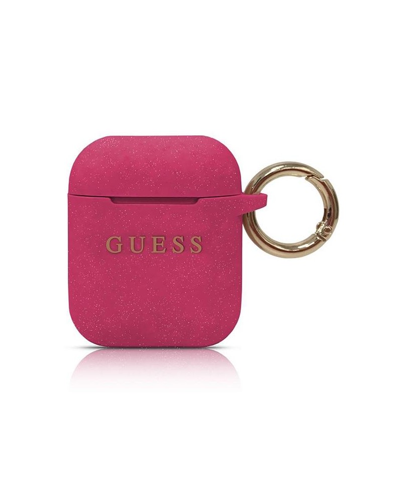 Guess GUACCSILGLFU AirPods cover fuchsia / fuchsia Silicone Glitter