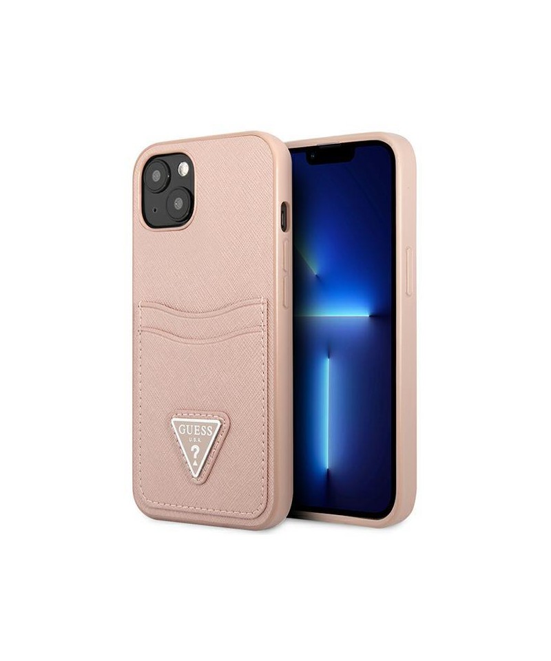 Guess GUHCP13MPSATPP iPhone 13 6.1 "pink / pink hardcase SaffianoTriangle Logo Cardslot