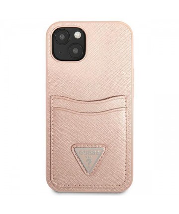 Guess GUHCP13MPSATPP iPhone 13 6.1 "pink / pink hardcase SaffianoTriangle Logo Cardslot