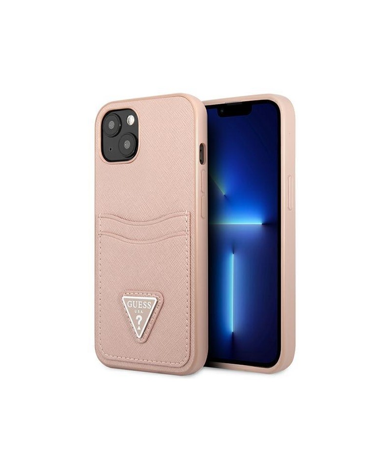 Guess GUHCP13SPSATPP iPhone 13 mini 5,4 "pink / pink hardcase SaffianoTriangle Logo Cardslot