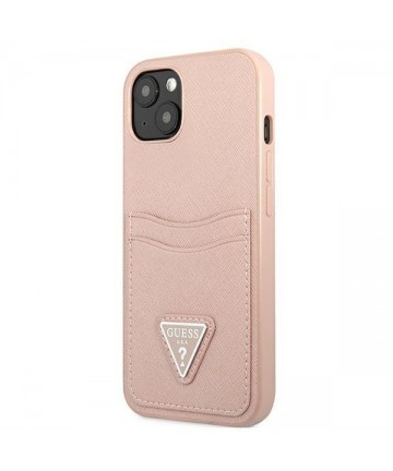 Guess GUHCP13SPSATPP iPhone 13 mini 5,4 "pink / pink hardcase SaffianoTriangle Logo Cardslot