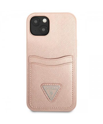 Guess GUHCP13SPSATPP iPhone 13 mini 5,4 "pink / pink hardcase SaffianoTriangle Logo Cardslot