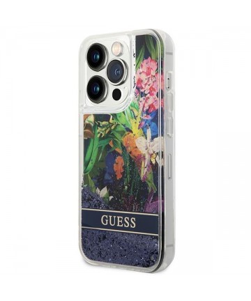Guess GUHCP14LLFLSB iPhone 14 Pro 6.1 "blue / blue hardcase Flower Liquid Glitter