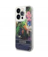 Guess GUHCP14LLFLSB iPhone 14 Pro 6.1 "blue / blue hardcase Flower Liquid Glitter