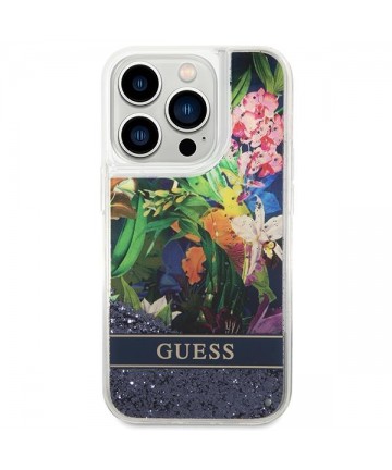 Guess GUHCP14LLFLSB iPhone 14 Pro 6.1 "blue / blue hardcase Flower Liquid Glitter