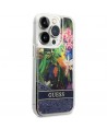 Guess GUHCP14LLFLSB iPhone 14 Pro 6.1 "blue / blue hardcase Flower Liquid Glitter