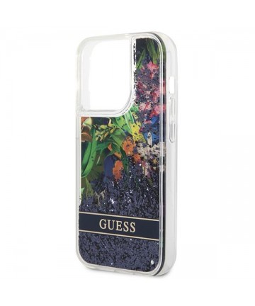 Guess GUHCP14LLFLSB iPhone 14 Pro 6.1 "blue / blue hardcase Flower Liquid Glitter