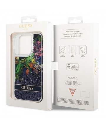 Guess GUHCP14LLFLSB iPhone 14 Pro 6.1 "blue / blue hardcase Flower Liquid Glitter