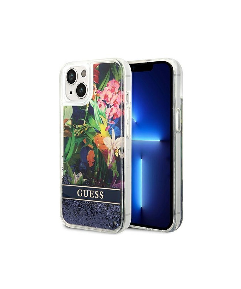 Guess GUHCP14SLFLSB iPhone 14 6.1 "blue / blue hardcase Flower Liquid Glitter