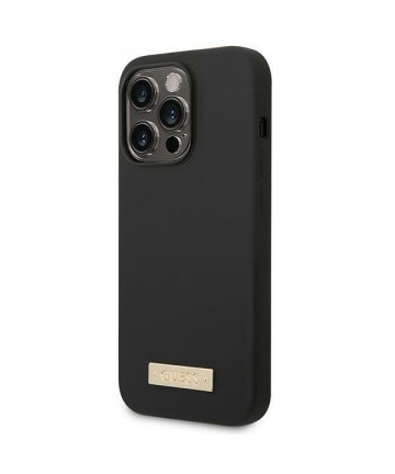 Guess GUHMP14LSBPLK iPhone 14 Pro 6.1" black/black hard case Silicone Logo Plate MagSafe