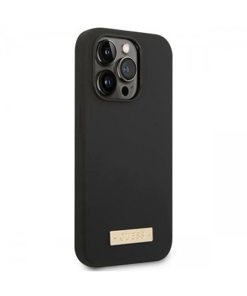 Guess GUHMP14LSBPLK iPhone 14 Pro 6.1" black/black hard case Silicone Logo Plate MagSafe