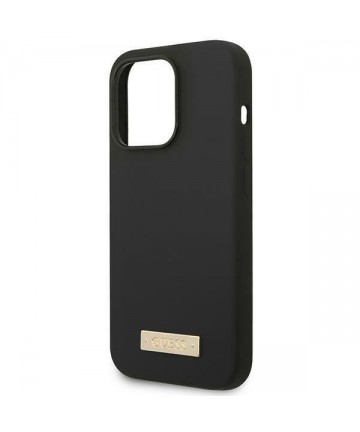 Guess GUHMP14LSBPLK iPhone 14 Pro 6.1" black/black hard case Silicone Logo Plate MagSafe