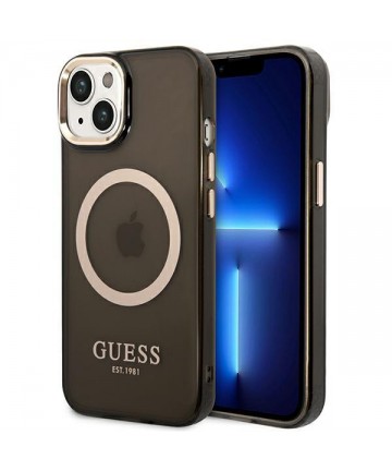 Guess GUHMP14MHTCMK iPhone 14 Plus 6.7" black/black hard case Gold Outline Translucent MagSafe