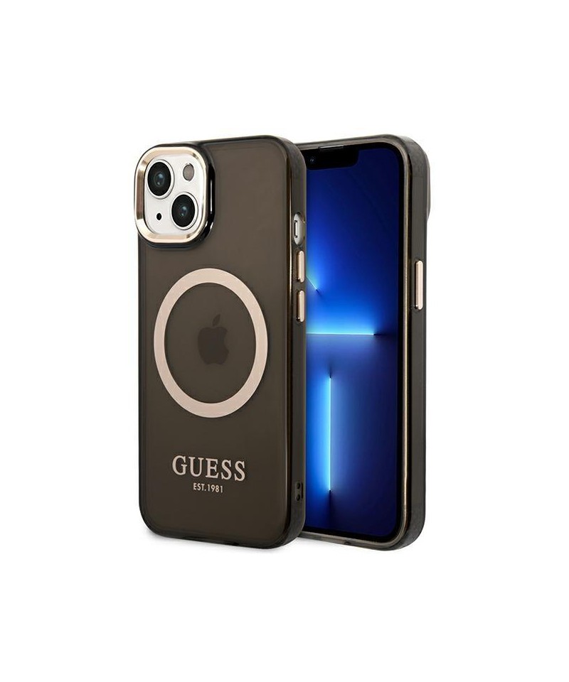 Guess GUHMP14SHTCMK iPhone 14 6.1" black/black hard case Gold Outline Translucent MagSafe