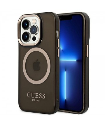 Guess GUHMP14XHTCMK iPhone 14 Pro Max 6.7" black/black hard case Gold Outline Translucent MagSafe