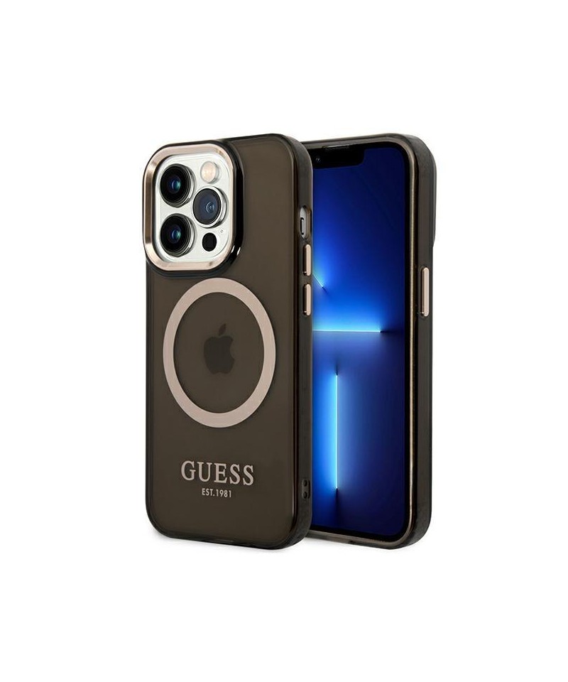 Guess GUHMP14XHTCMK iPhone 14 Pro Max 6.7" black/black hard case Gold Outline Translucent MagSafe