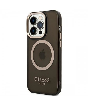 Guess GUHMP14XHTCMK iPhone 14 Pro Max 6.7" black/black hard case Gold Outline Translucent MagSafe