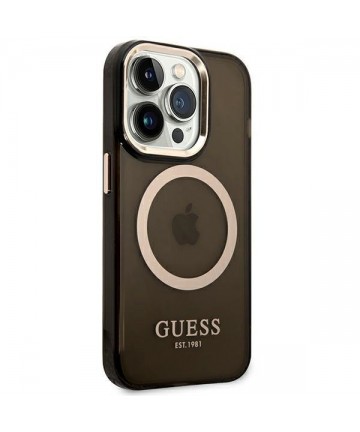 Guess GUHMP14XHTCMK iPhone 14 Pro Max 6.7" black/black hard case Gold Outline Translucent MagSafe