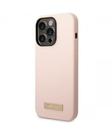 Guess GUHMP14XSBPLP iPhone 14 Pro Max 6.7" pink/pink hard case Silicone Logo Plate MagSafe