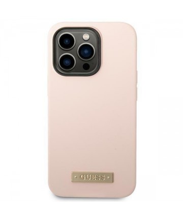Guess GUHMP14XSBPLP iPhone 14 Pro Max 6.7" pink/pink hard case Silicone Logo Plate MagSafe