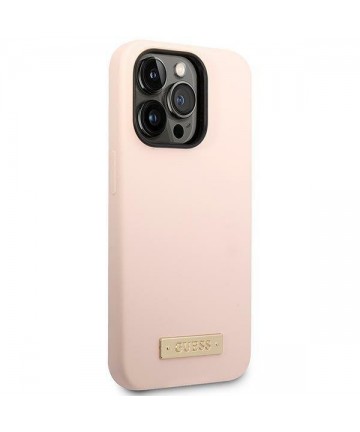 Guess GUHMP14XSBPLP iPhone 14 Pro Max 6.7" pink/pink hard case Silicone Logo Plate MagSafe