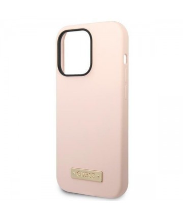 Guess GUHMP14XSBPLP iPhone 14 Pro Max 6.7" pink/pink hard case Silicone Logo Plate MagSafe
