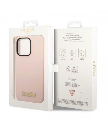 Guess GUHMP14XSBPLP iPhone 14 Pro Max 6.7" pink/pink hard case Silicone Logo Plate MagSafe