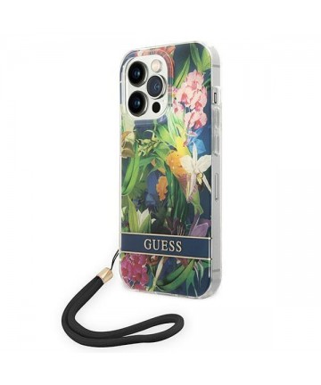 Guess GUOHCP14LHFLSB iPhone 14 Pro 6.1 "blue / blue hardcase Flower Strap