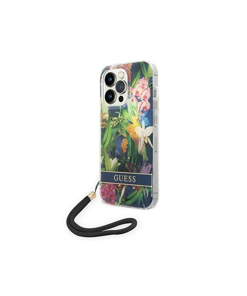 Guess GUOHCP14LHFLSB iPhone 14 Pro 6.1 "blue / blue hardcase Flower Strap