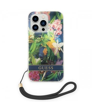 Guess GUOHCP14LHFLSB iPhone 14 Pro 6.1 "blue / blue hardcase Flower Strap