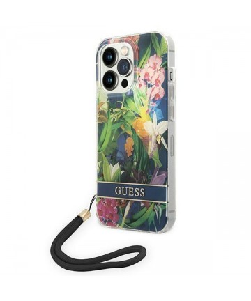 Guess GUOHCP14XHFLSB iPhone 14 Pro Max 6.7 "blue / blue hardcase Flower Strap