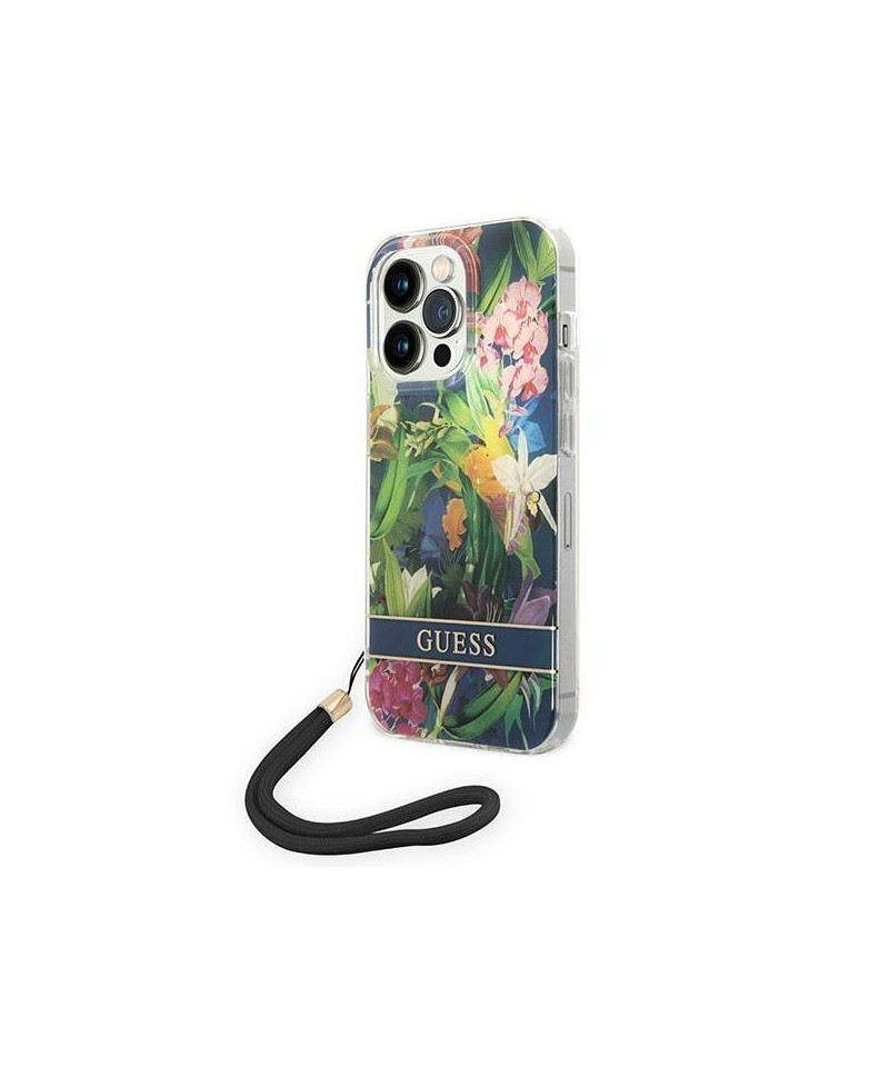 Guess GUOHCP14XHFLSB iPhone 14 Pro Max 6.7 "blue / blue hardcase Flower Strap