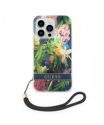Guess GUOHCP14XHFLSB iPhone 14 Pro Max 6.7 "blue / blue hardcase Flower Strap