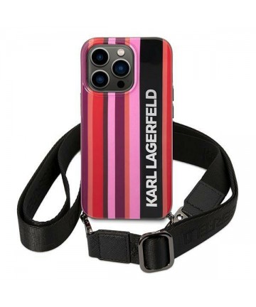 Karl Lagerfeld Color Stripes Strap Case for iPhone 14 Pro - Pink