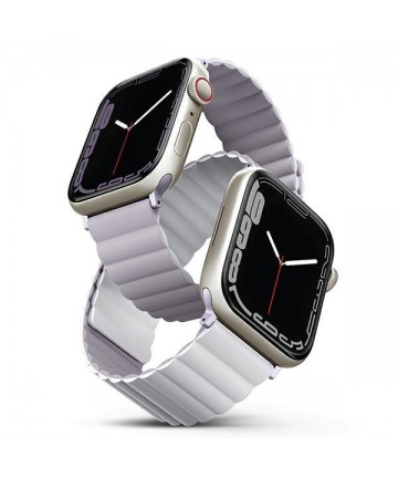 UNIQ pasek Revix Apple Watch Series 4/5/6/7/8/SE/SE2/Ultra 42/44/45mm. Reversible Magnetic lilak-biały/lilac-white