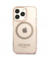 Guess GUHMP13LHTCMP iPhone 13 Pro / 13 6.1" pink/pink hard case Gold Outline Translucent MagSafe