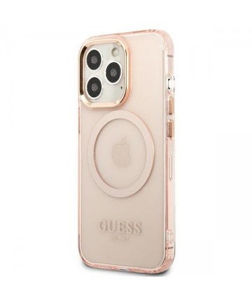 Guess Gold Outline Translucent MagSafe case for iPhone 13 Pro Max - pink