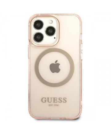 Guess Gold Outline Translucent MagSafe case for iPhone 13 Pro Max - pink