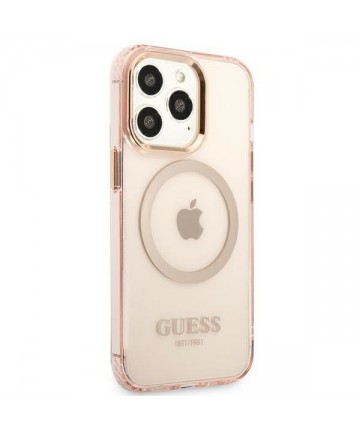 Guess Gold Outline Translucent MagSafe case for iPhone 13 Pro Max - pink