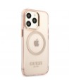 Guess Gold Outline Translucent MagSafe case for iPhone 13 Pro Max - pink