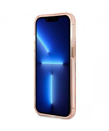 Guess Gold Outline Translucent MagSafe case for iPhone 13 Pro Max - pink