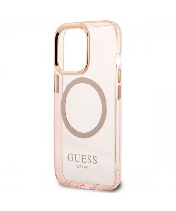 Guess Gold Outline Translucent MagSafe case for iPhone 13 Pro Max - pink